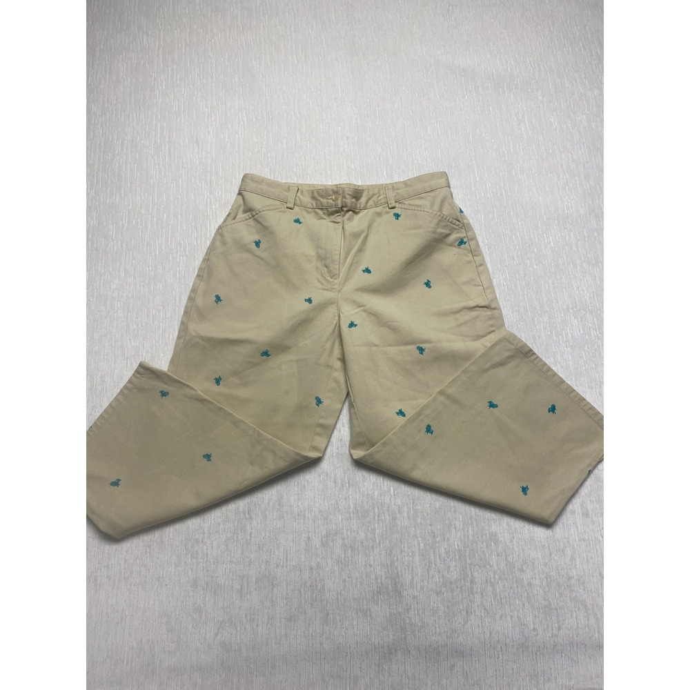 L.L.Bean Great Summer Crop Pants Women 12P Beige Cotton Embroidered Beach Chair